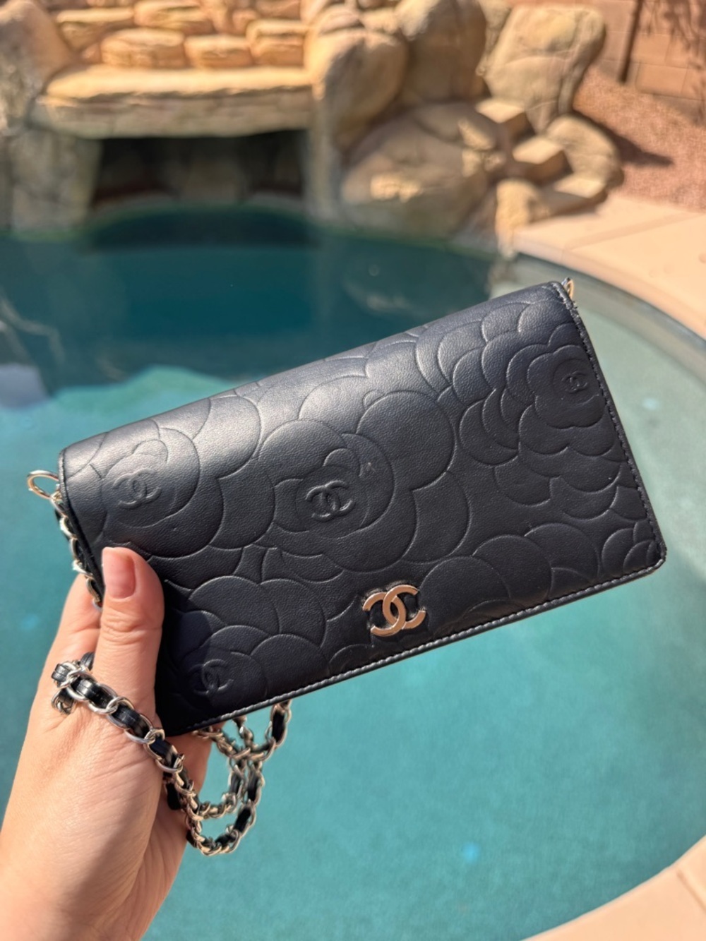 Authentic CHANEL Black Camellia Quilted Leather Shoulder Bag with Chain Strap - Picture 3 of 12